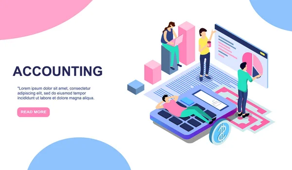 Temps de paiement de l'impôt, comptabilité financière annuelle concept d'entreprise. Illustration isométrique vectorielle 3d pour la conception de page de renvoi web, bannière ou affiche. L'homme calcule le taux d'imposition. SPE — Image vectorielle