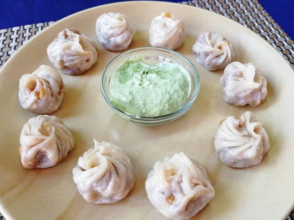 Gedämpfte Tibetische Momos Die Traditionellen Knödel Mit Verschiedenen Füllungen Mit — Stockfoto