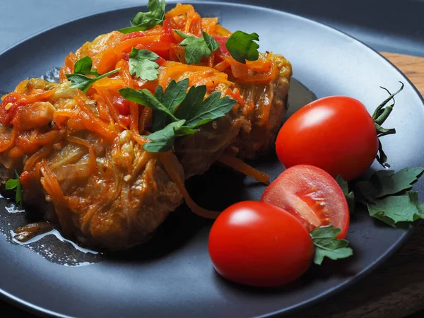 Rollos Col Con Carne Arroz Verduras Hojas Rellenas Col Pekín — Foto de Stock