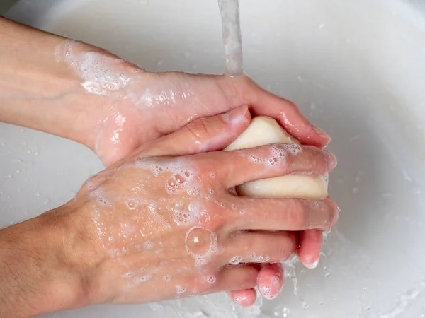 Lavado Manos Con Jabón Concepto Higiene Personal Lucha Contra Virus — Foto de Stock