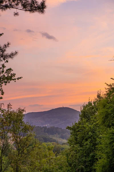 Pôr Sol Colorido Nas Montanhas Boêmia Central — Fotografia de Stock