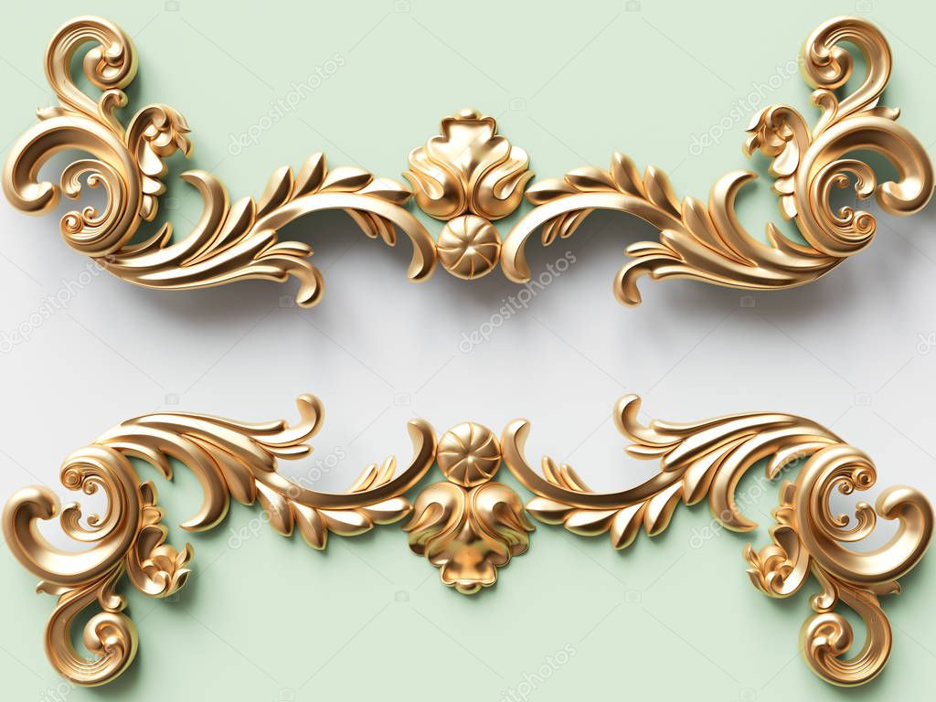 Vintage gold card with ornament decoration. 3D illustration