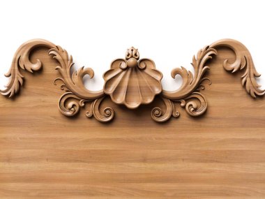 Ahşap süsleme arka plan. 3D çizim