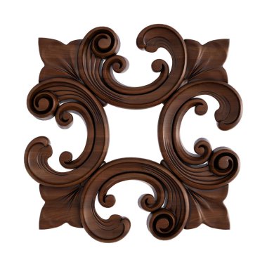 Ahşap süsleme beyaz zemin üzerinde. İzole. 3D çizim