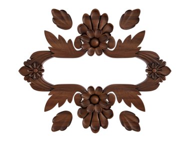 Ahşap süsleme beyaz zemin üzerinde. İzole. 3D çizim