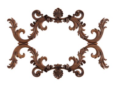 Ahşap süsleme beyaz zemin üzerinde. İzole. 3D çizim