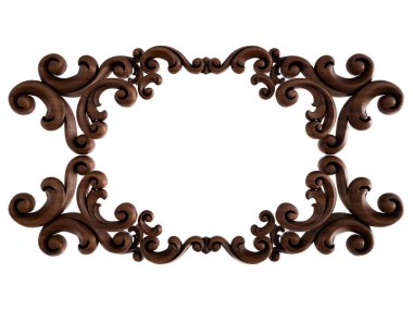 Ahşap süsleme beyaz zemin üzerinde. İzole. 3D çizim