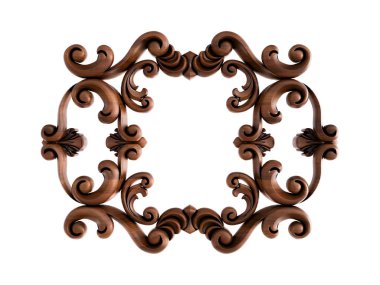 Ahşap süsleme beyaz zemin üzerinde. İzole. 3D çizim