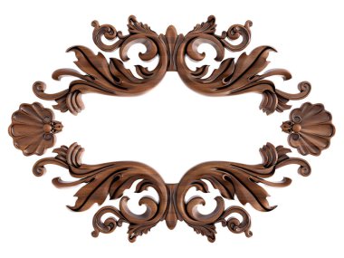 Ahşap süsleme beyaz zemin üzerinde. İzole. 3D çizim