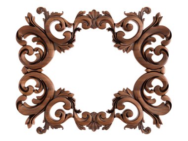 Ahşap süsleme beyaz zemin üzerinde. İzole. 3D çizim