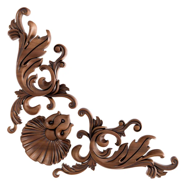 Ahşap süsleme beyaz zemin üzerinde. İzole. 3D çizim