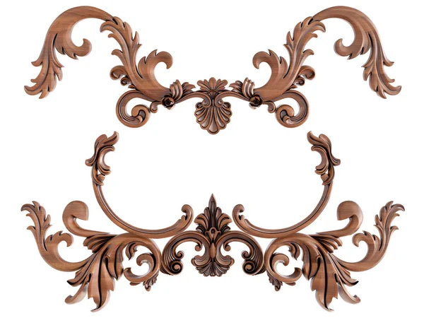 Ahşap süsleme beyaz zemin üzerinde. İzole. 3D çizim