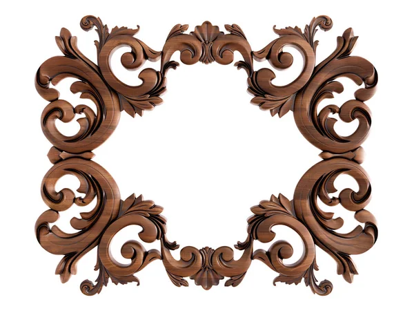 Ahşap süsleme beyaz zemin üzerinde. İzole. 3D çizim