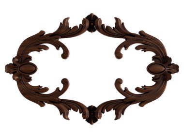 Ahşap süsleme beyaz zemin üzerinde. İzole. 3D çizim