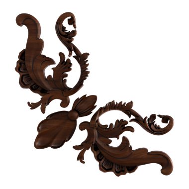 Ahşap süsleme beyaz zemin üzerinde. İzole. 3D çizim