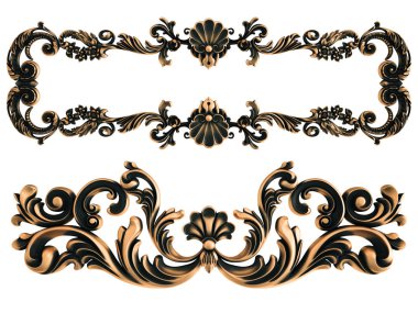 Beyaz bir arka plan üzerinde bronz süs. İzole. 3D çizim