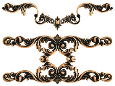 Beyaz bir arka plan üzerinde bronz süs. İzole. 3D çizim