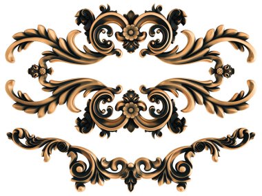 Beyaz bir arka plan üzerinde bronz süs. İzole. 3D çizim
