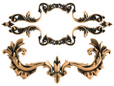 Beyaz bir arka plan üzerinde bronz süs. İzole. 3D çizim