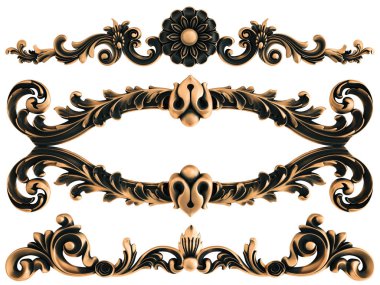 Beyaz bir arka plan üzerinde bronz süs. İzole. 3D çizim