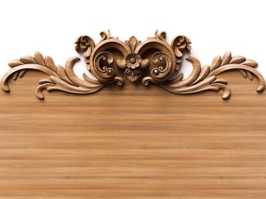 Ahşap süsleme arka plan. 3D çizim