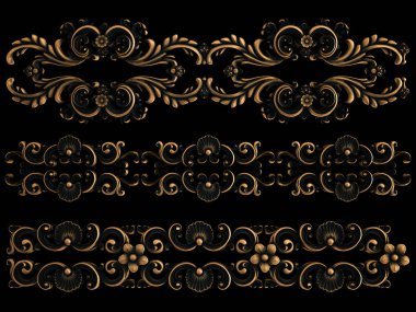 Bronz süs siyah bir arka plan. İzole. 3D çizim