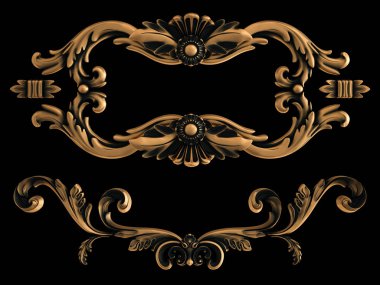 Bronz süs siyah bir arka plan. İzole. 3D çizim