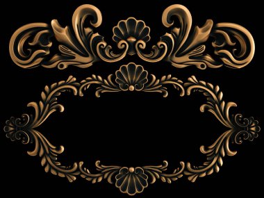 Bronz süs siyah bir arka plan. İzole. 3D çizim