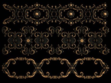 Bronz süs siyah bir arka plan. İzole. 3D çizim