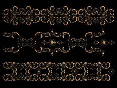 Bronz süs siyah bir arka plan. İzole. 3D çizim