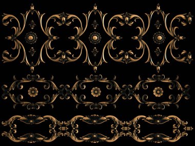 Bronz süs siyah bir arka plan. İzole. 3D çizim