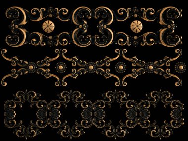 Bronz süs siyah bir arka plan. İzole. 3D çizim