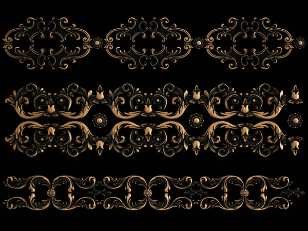 Ornamento Bronze Fundo Preto Isolado Ilustração — Fotografia de Stock