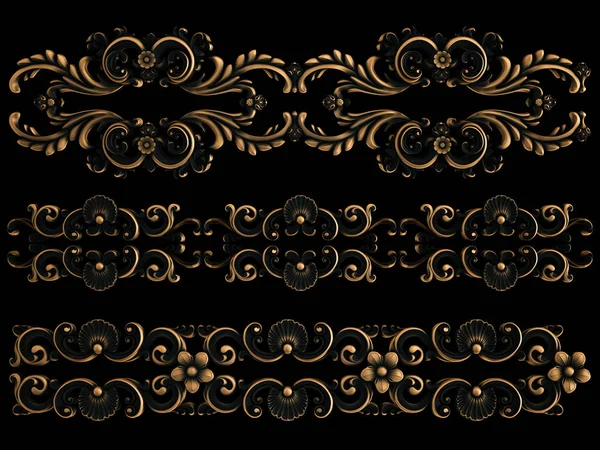 Bronz süs siyah bir arka plan. İzole. 3D çizim