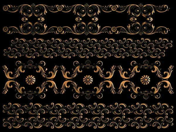 Бронзовий Орнамент Чорному Тлі Ізольовані Ілюстрація — стокове фото
