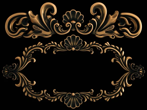 Bronz süs siyah bir arka plan. İzole. 3D çizim