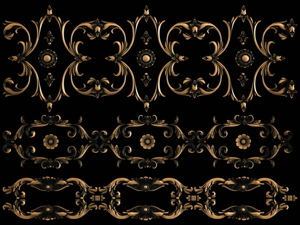 Ornamento Bronze Fundo Preto Isolado Ilustração — Fotografia de Stock