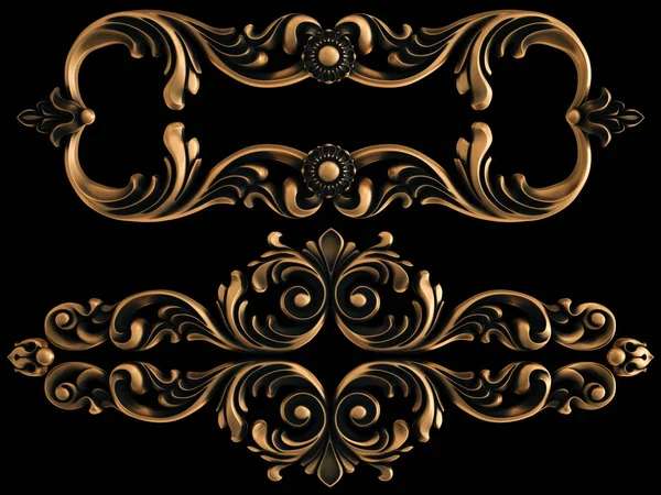 Ornamento Bronze Fundo Preto Isolado Ilustração — Fotografia de Stock