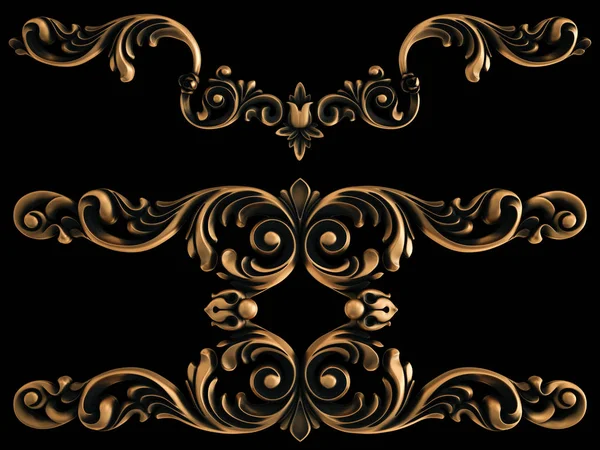 Ornamento Bronzo Sfondo Nero Isolato Illustrazione — Foto Stock