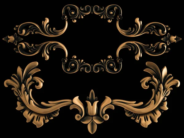 Bronz süs siyah bir arka plan. İzole. 3D çizim