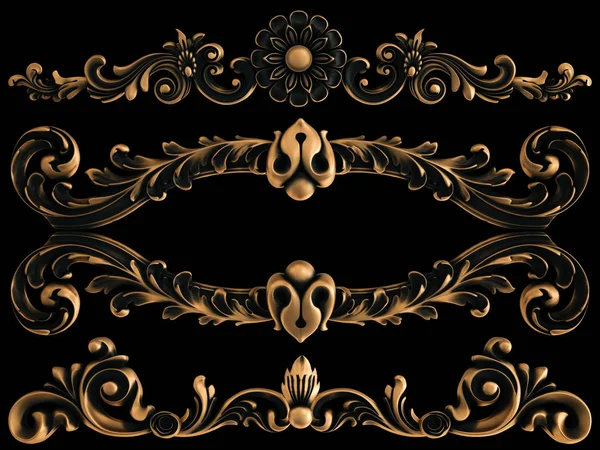 Bronz süs siyah bir arka plan. İzole. 3D çizim