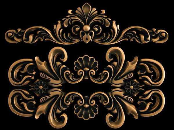 Bronz süs siyah bir arka plan. İzole. 3D çizim