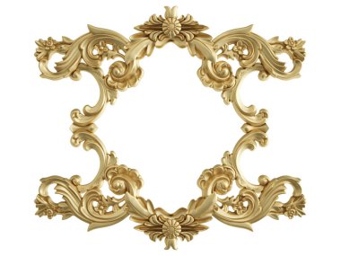 Beyaz zemin üzerine altın süs. İzole. 3D çizim