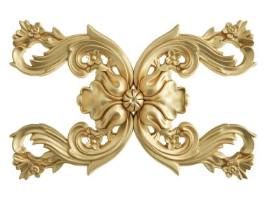 Beyaz zemin üzerine altın süs. İzole. 3D çizim