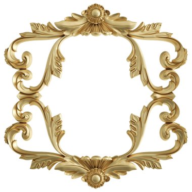 Beyaz zemin üzerine altın süs. İzole. 3D çizim