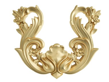 Beyaz zemin üzerine altın süs. İzole. 3D çizim