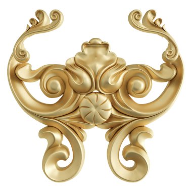 Beyaz zemin üzerine altın süs. İzole. 3D çizim