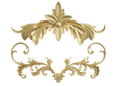 Beyaz zemin üzerine altın süs. İzole. 3D çizim