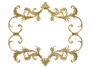 Beyaz zemin üzerine altın süs. İzole. 3D çizim