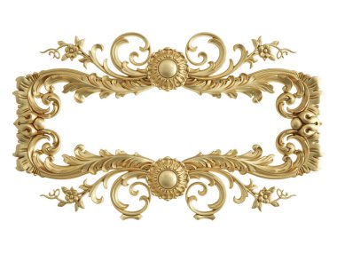 Beyaz zemin üzerine altın süs. İzole. 3D çizim